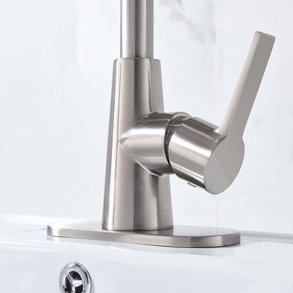 Single Handle Brushed Nickel Single Hole Centerset Bathroom Faucet With Deck Plate Pop Up Drain And Water Supply Hoses 