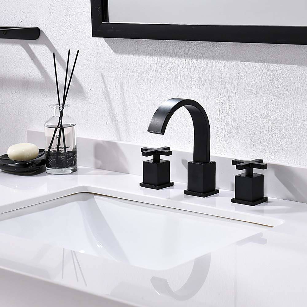 8 Inch 2 Cross Handle 3 Hole Matte Black Widespread Bathroom Faucet Bathroom Vessel Sink Vanity Faucet With Pop Up Drain And Water Supply Lines Phiestina