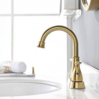 2 Handle Brushed Gold Bathroom Faucet by Phiestina, Bathroom Sink Faucet with Stainless Steel Metal Pop Up Drain