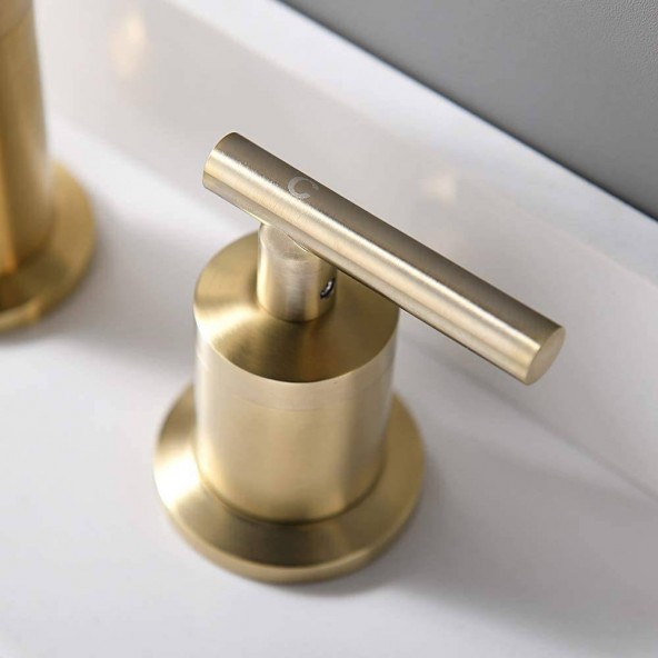 2 Handles 8 Inch Widespread BathroomFaucets, Brushed Gold Bathroom Sink Faucet with Valve and Metal Pop-Up Drain