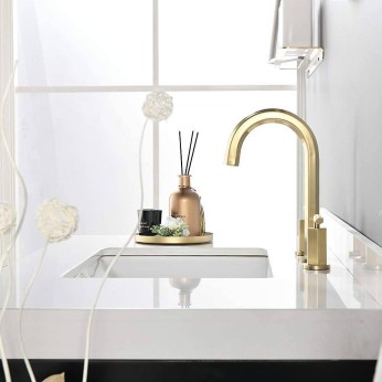 2 Handle 3 Hole Brass Widespread  Brushed Gold Bathroom Faucet, Bathroom Sink Faucet With Metal Pop Up Drain