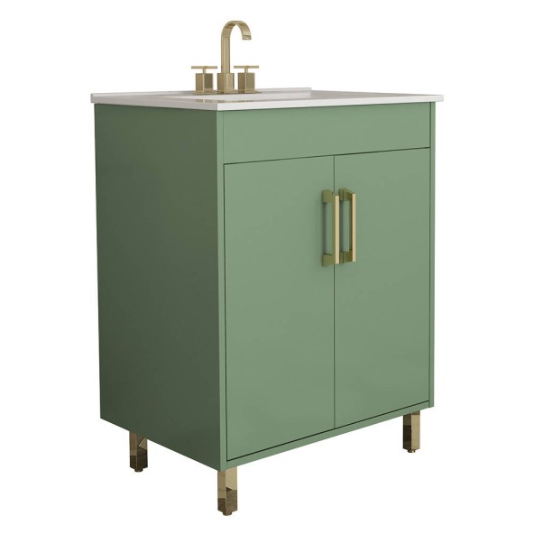 24 inch Single Green Bathroom Vanity with Ceramic Sink Combo, 2 Doors and 2 Draw Bathroom Storage Cabinet Set