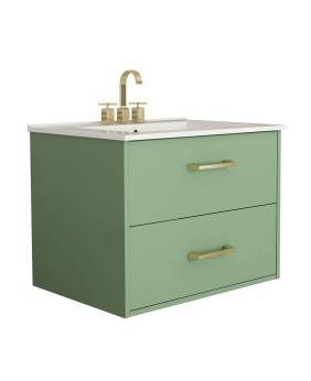 24" Wall Mounted Bathroom Vanity and Sink Combo, Green Floating Bathroom Vanity with White Ceramic Sink