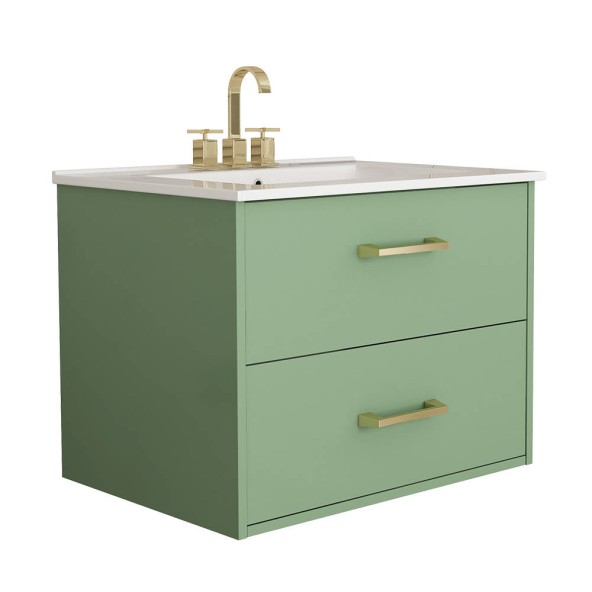 24" Wall Mounted Bathroom Vanity and Sink Combo, Green Floating Bathroom Vanity with White Ceramic Sink