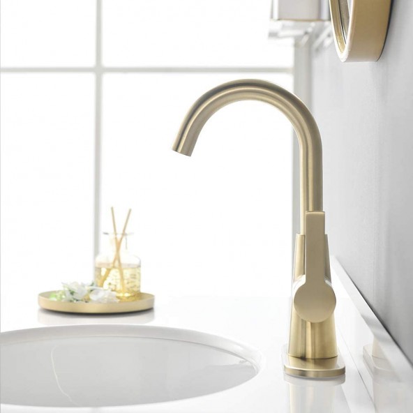 Brushed Gold Single-Handle 4 Inch Centrest Bathroom Sink Faucet with Deck Plate and Supply Hoses, Bar Sink Faucet