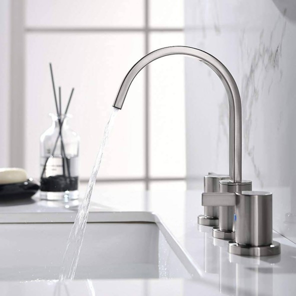 Brushed Nickel Waterfall 2-Handle 3-HoleWidespread Bathroom Faucet with Pop-up Drain and Valve