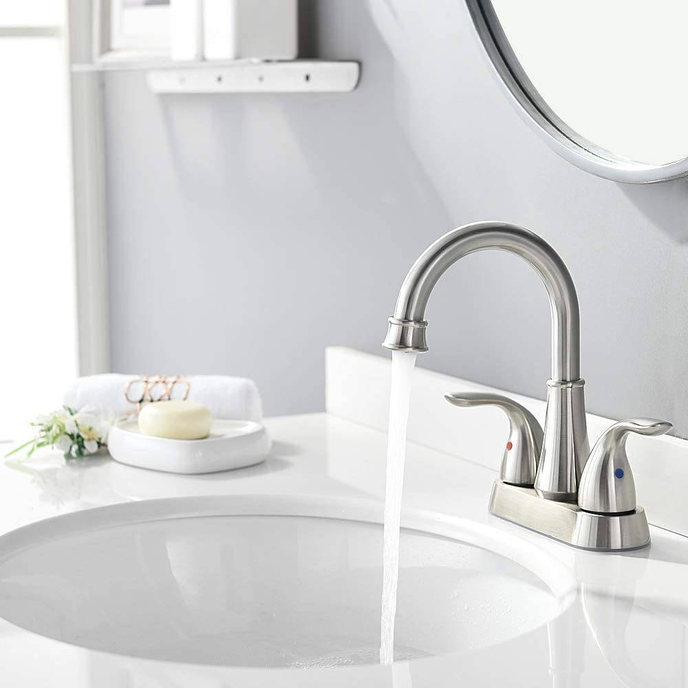 Centerset 2-Handle High-Arc Bathroom Faucet/Brushed Nickel Bettine 4 in 