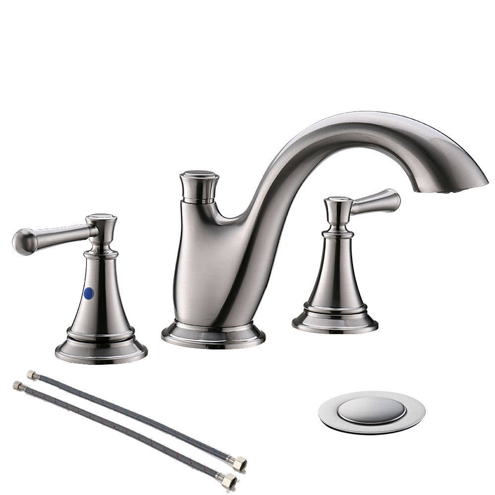 Elements of Design EB918 Widespread Lavatory Faucet with Pop-Up Mini Brushed Nickel 